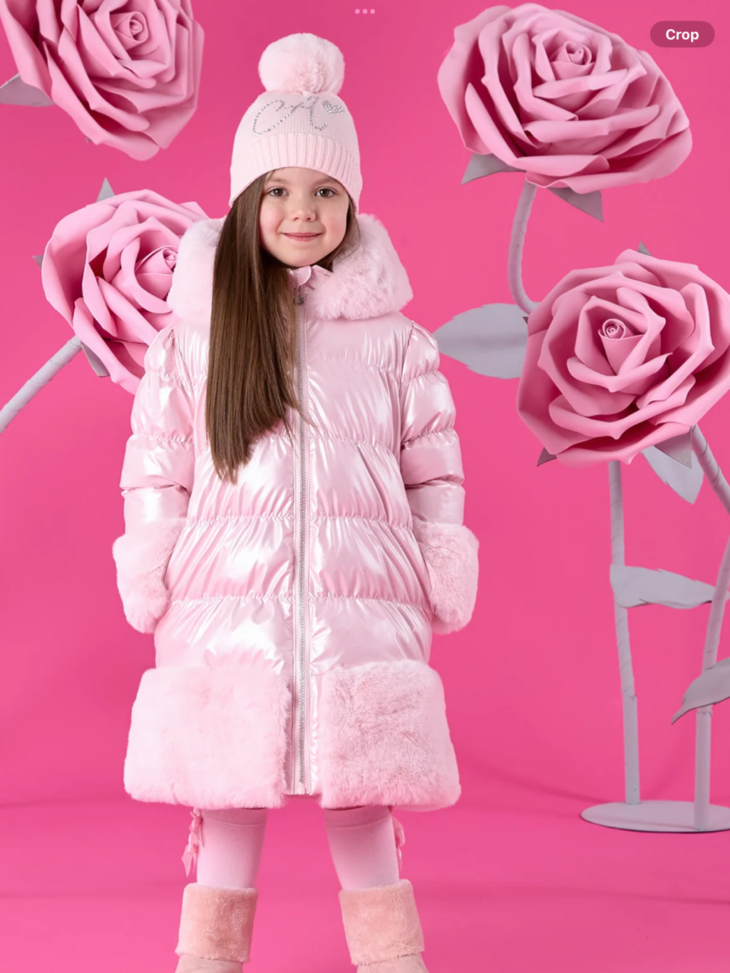 PREORDER A'Dee Girls Pale Pink Fur Trim Coat    0726812