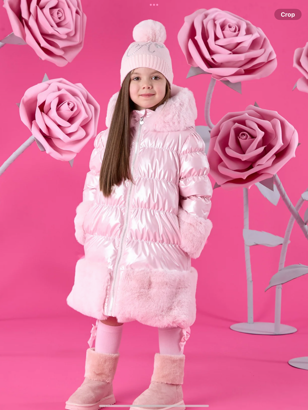 PREORDER A'Dee Girls Pale Pink Fur Trim Coat    0726812