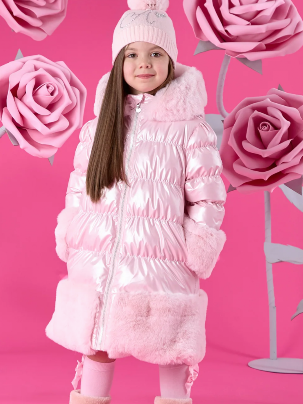 PREORDER A'Dee Girls Pale Pink Fur Trim Coat    0726812