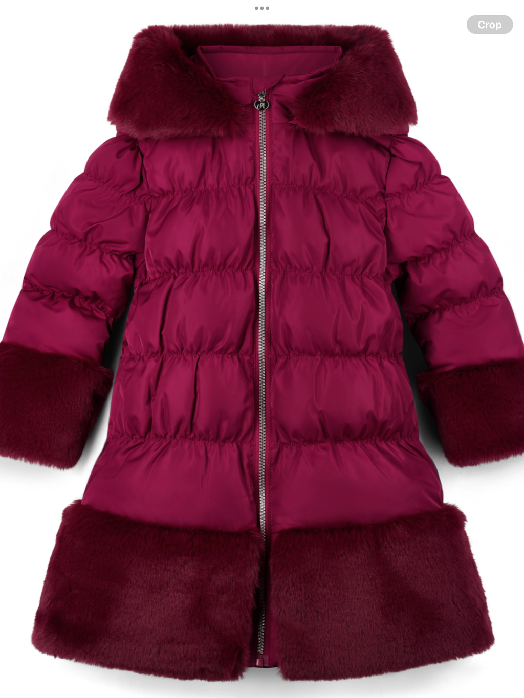 PREORDER A'Dee Girls Deep Cherry Fur Trim Coat 0726813