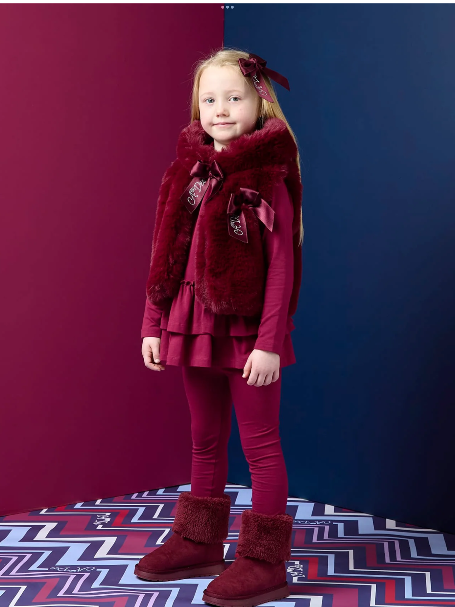 PRE ORDER A DEE Chevron Charm Anna Fur Gilet - Deep Cherry 0726815