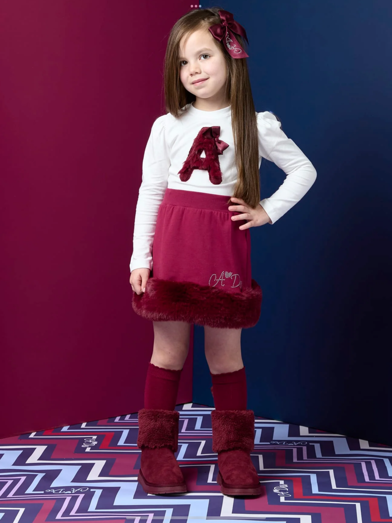 PRE ORDER A Dee Girls Cherry Fur 'Andrea' Skirt Set. 0726817