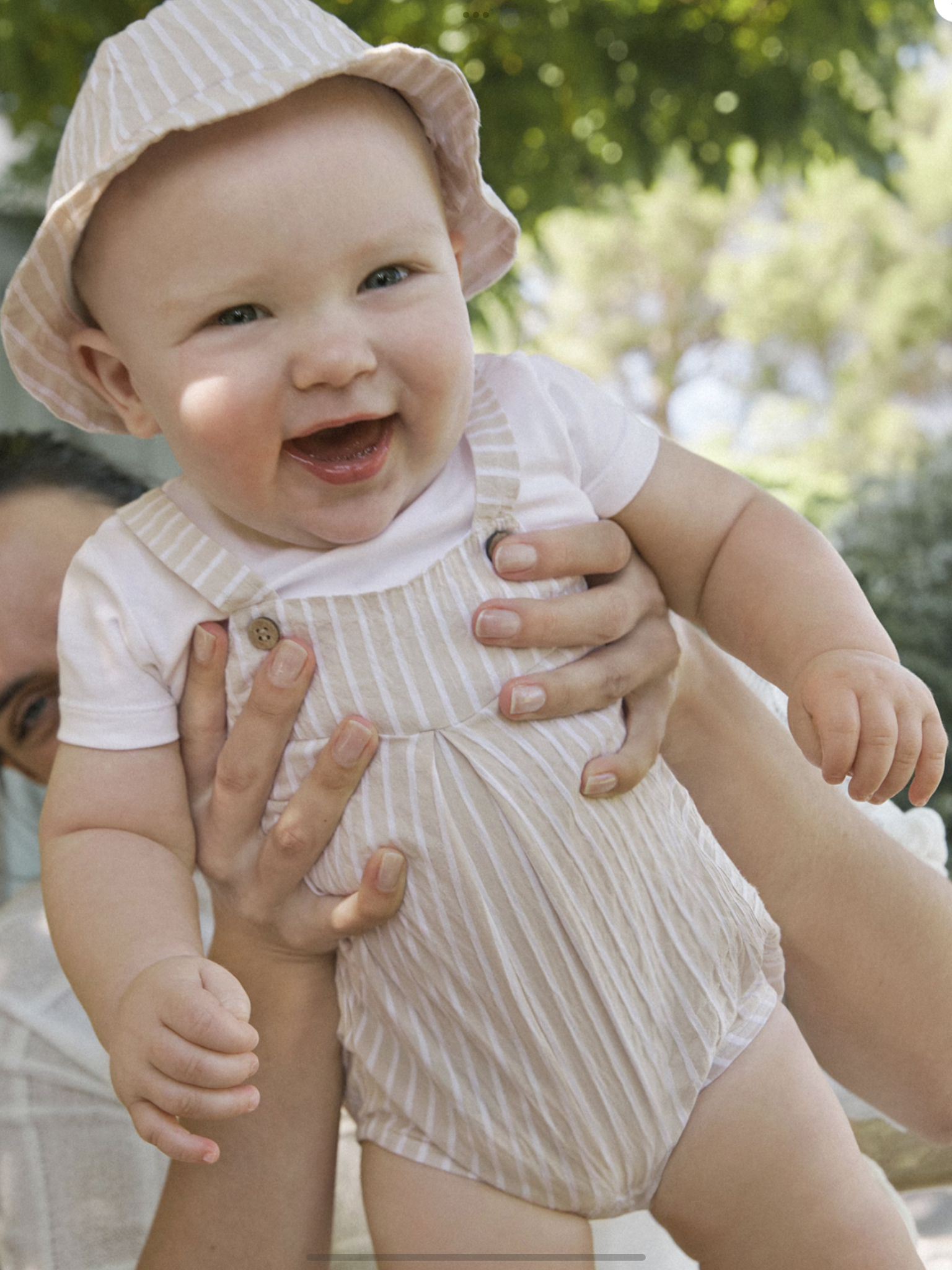 Newborn boy striped faux dungarees romper with striped hat 0425242
