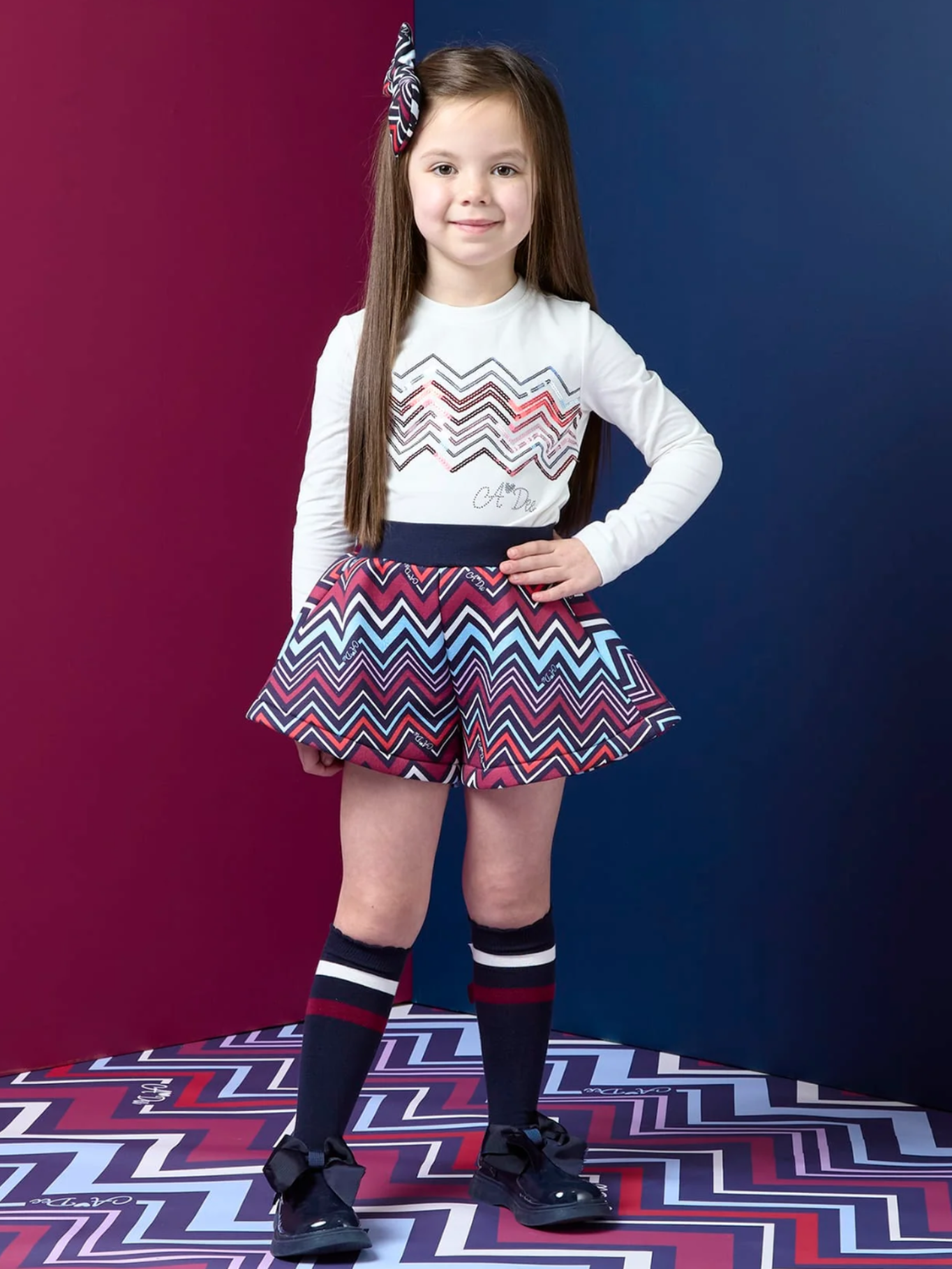 PRE ORDER A Dee Girls Chevron Print 'Clara' Shorts Suit 0726824