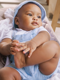 Newborn boy faux dungarees romper with bonnet 0425243