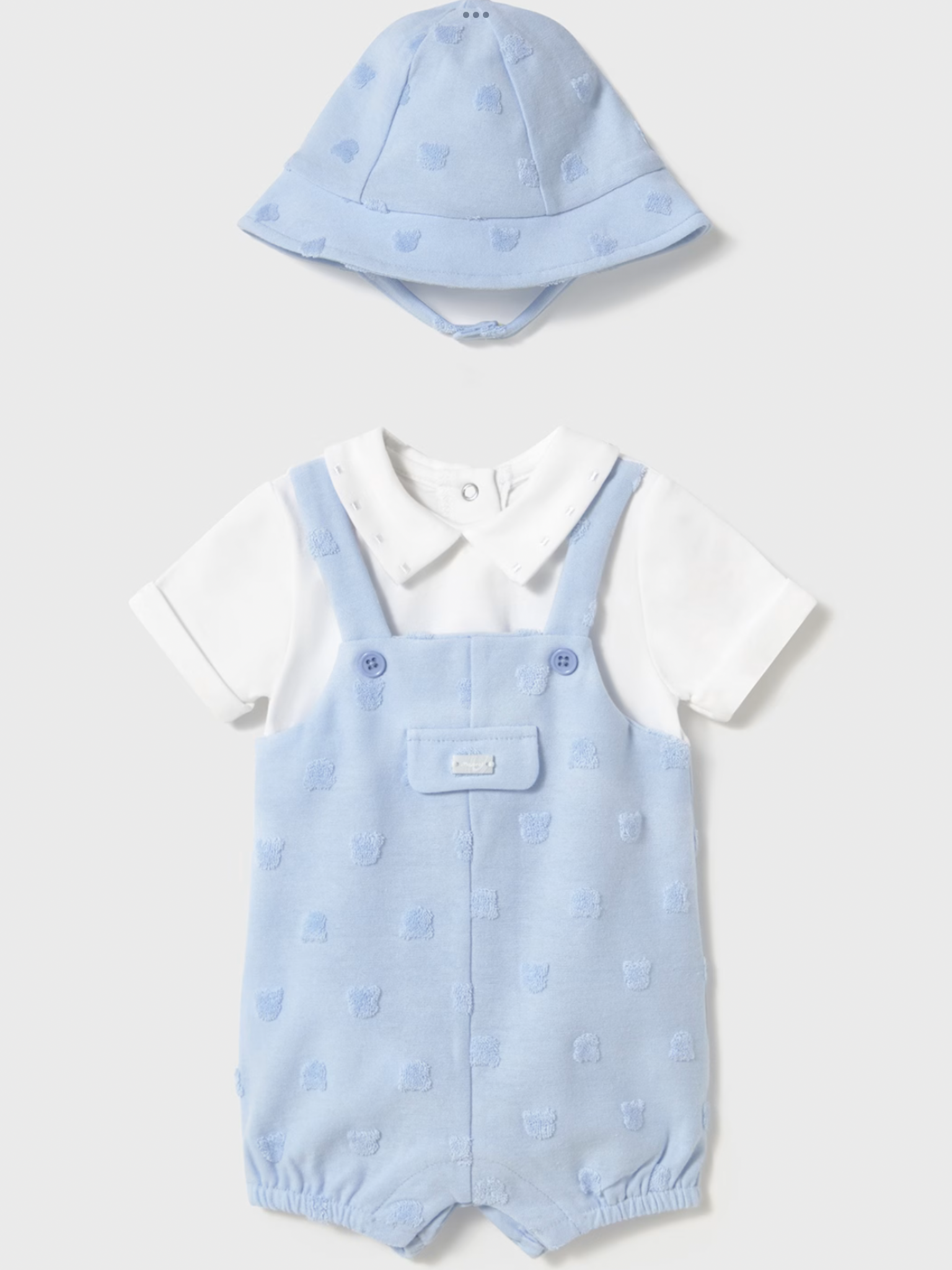 Newborn boy faux dungarees romper with bonnet 0425243