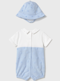 Newborn boy faux dungarees romper with bonnet 0425243