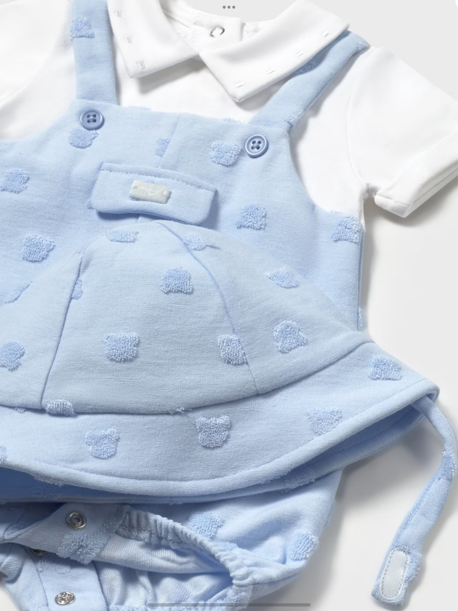 Newborn boy faux dungarees romper with bonnet 0425243