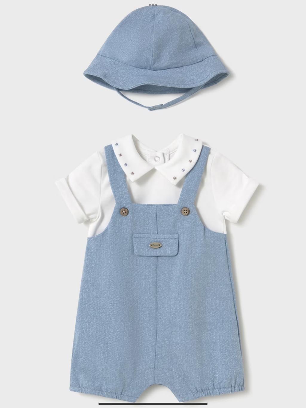 Newborn boy faux dungarees romper with bonnet  0425244