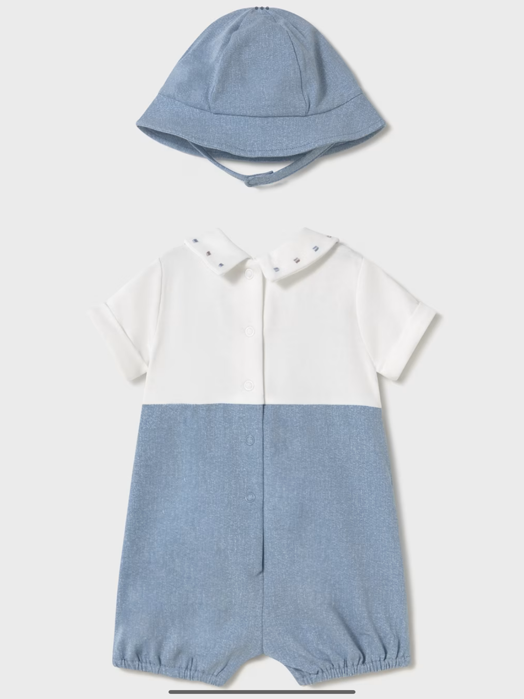 Newborn boy faux dungarees romper with bonnet  0425244