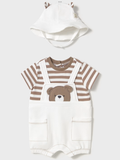 Newborn boy faux teddy dungarees roper with hat 0425245