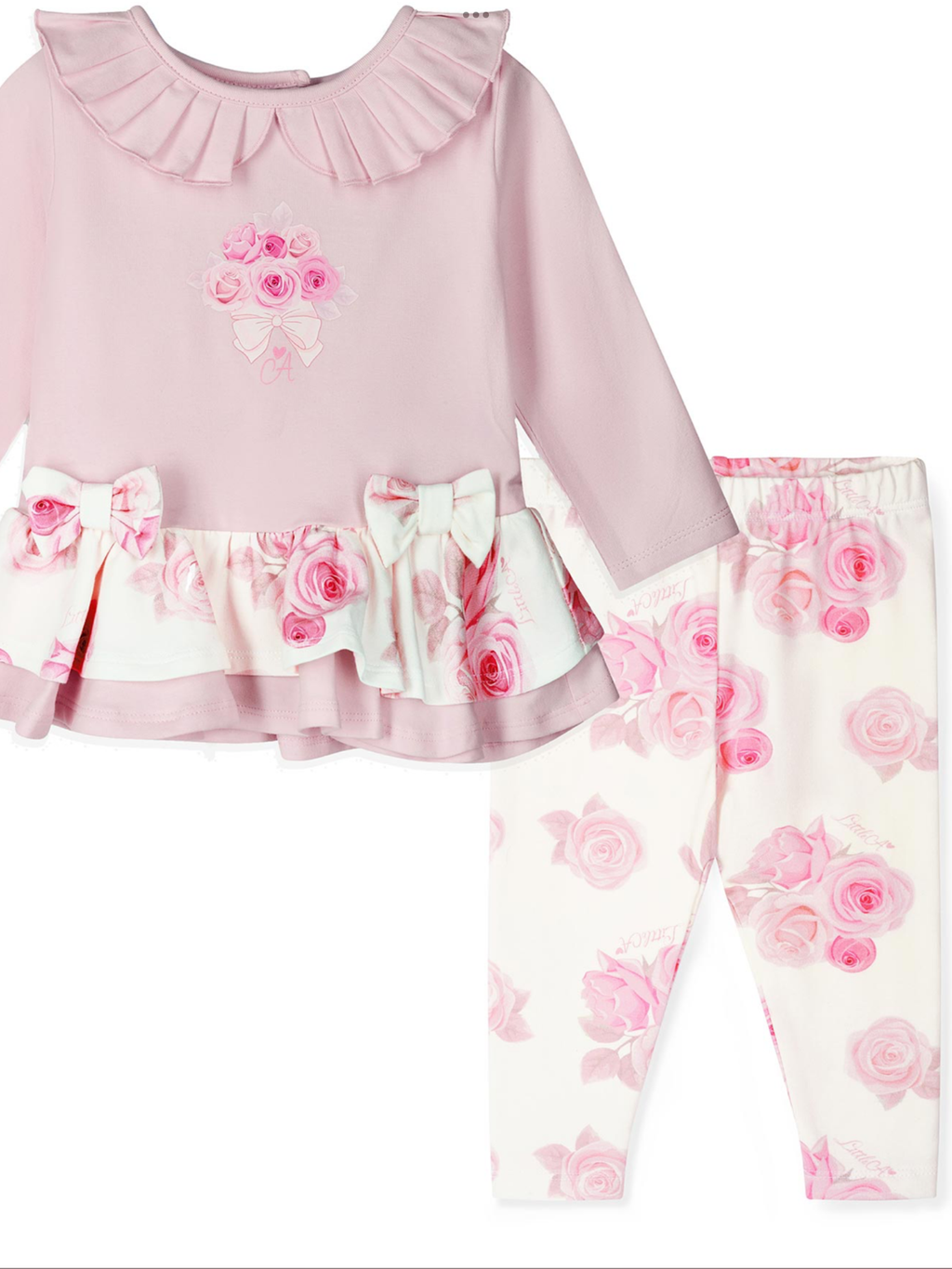 PRE ORDER Little A Girls Little Bloom Collection Daisy Rose Print Legging Set - Pale Pink 0726835