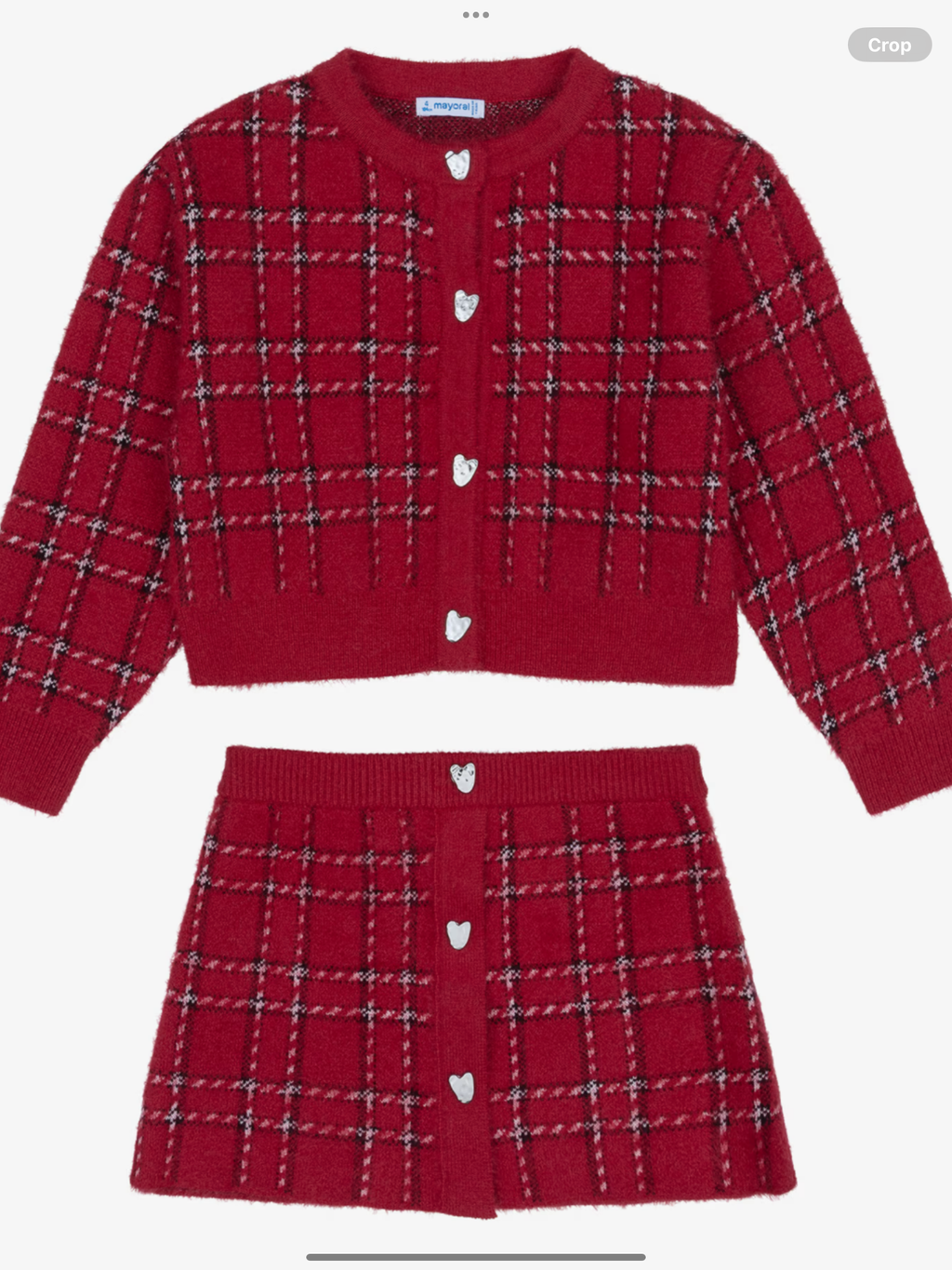 Mayoral Girls Red Check Fluffy Knit Skirt Set 0826802