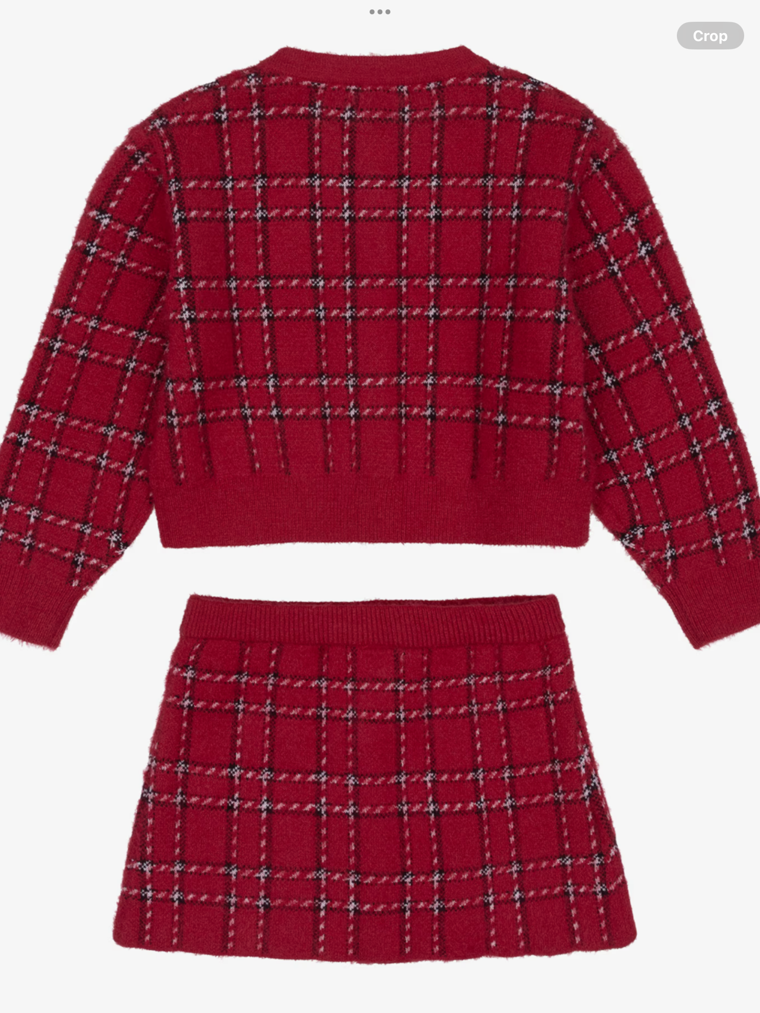 Mayoral Girls Red Check Fluffy Knit Skirt Set 0826802