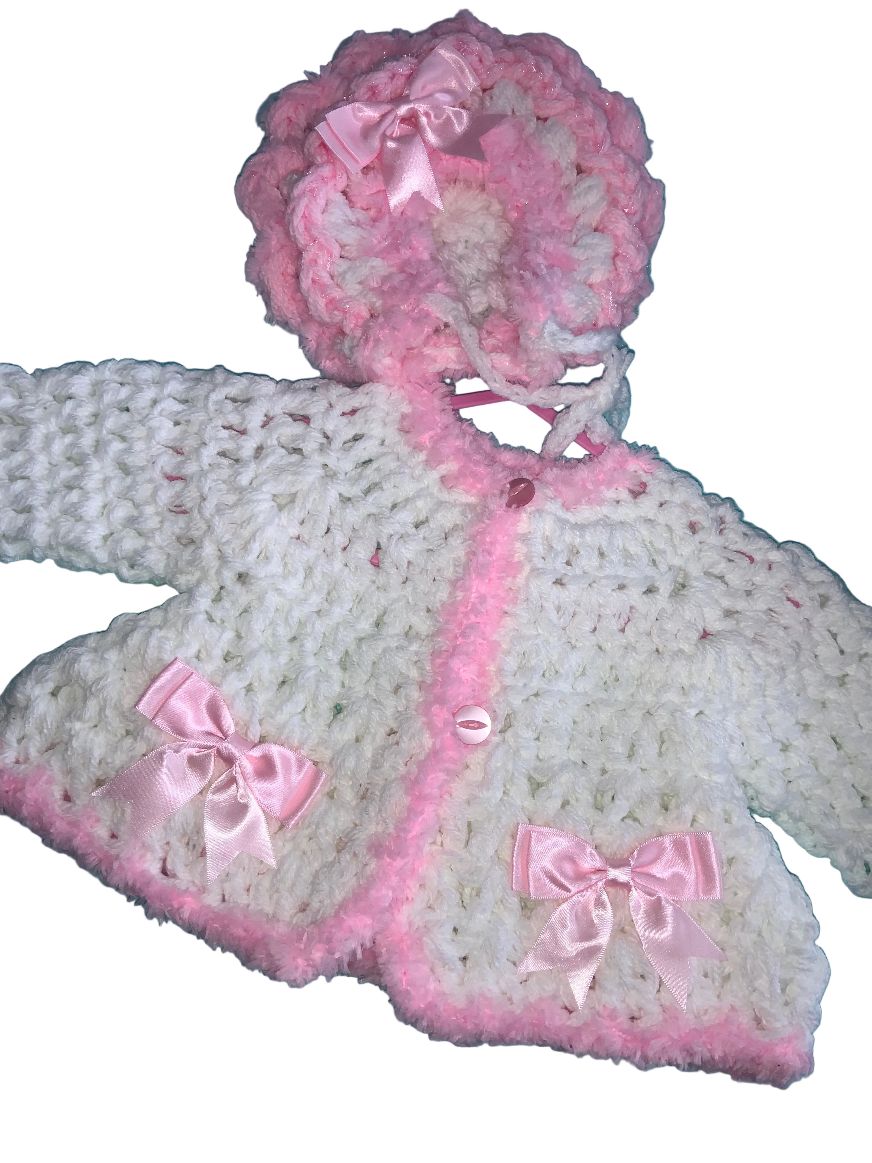 Crocheted cardigan and bonnet 0926839