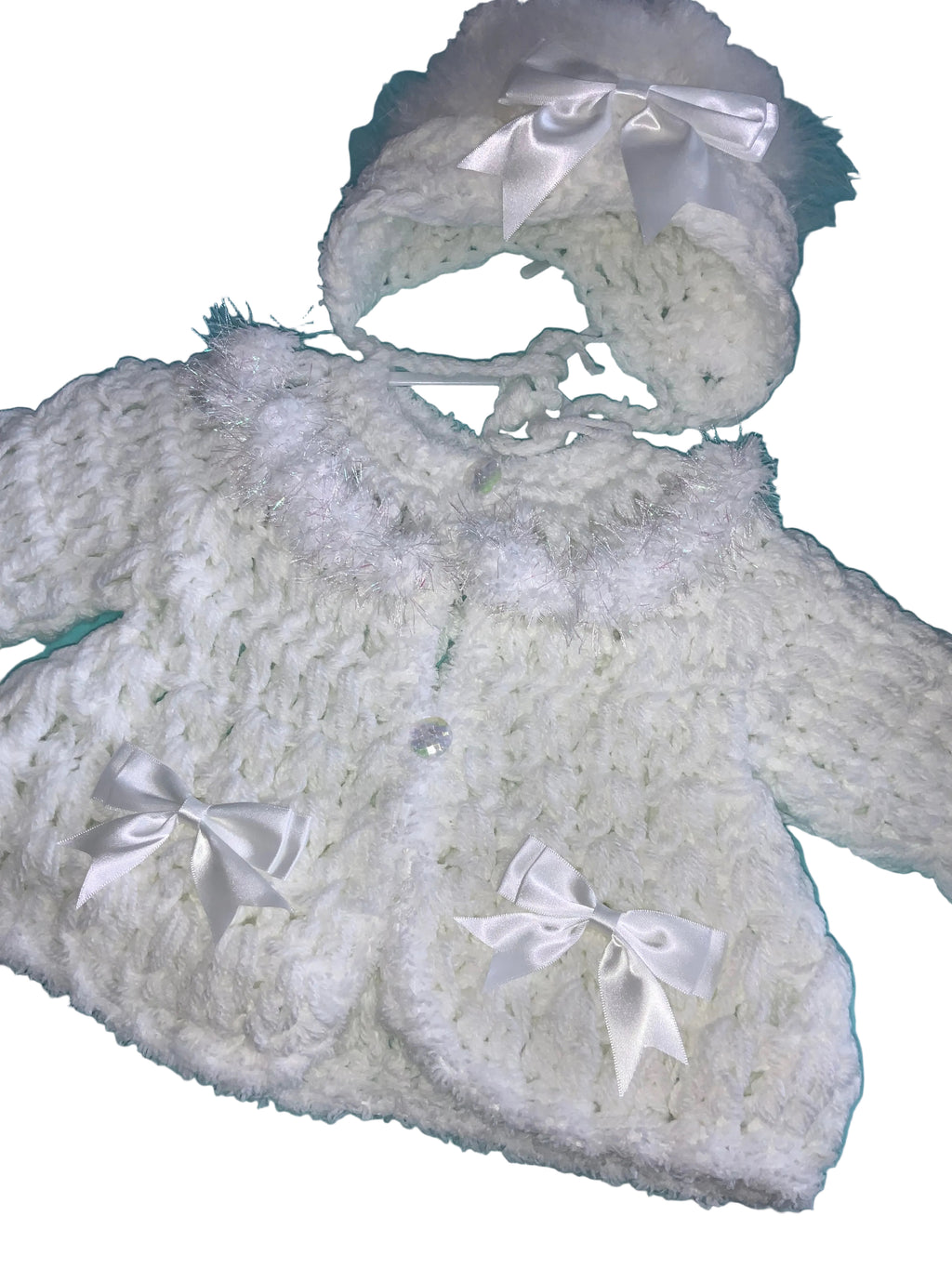 Crotched cardigan and bonnet 0926838