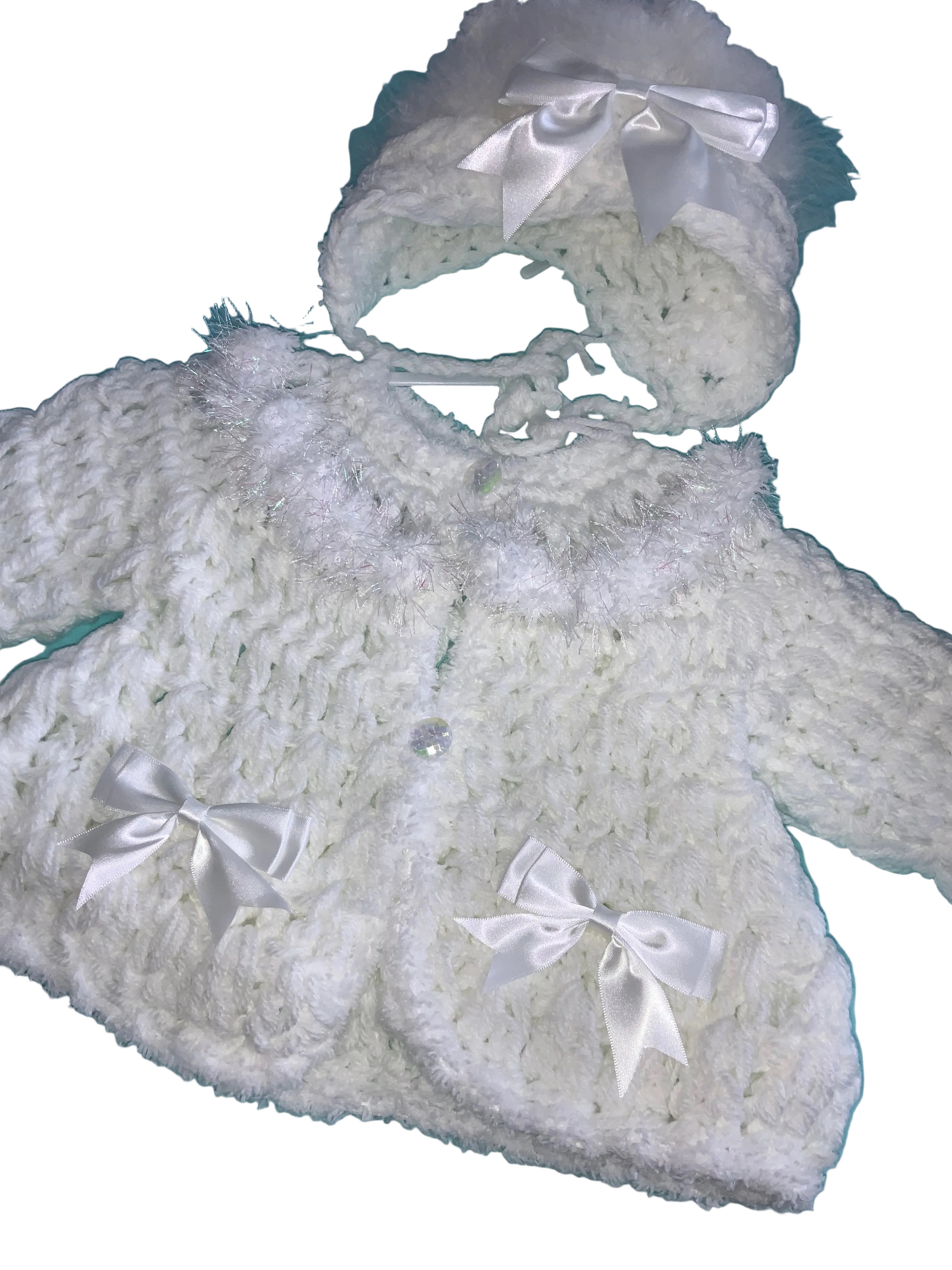 Crotched cardigan and bonnet 0926838