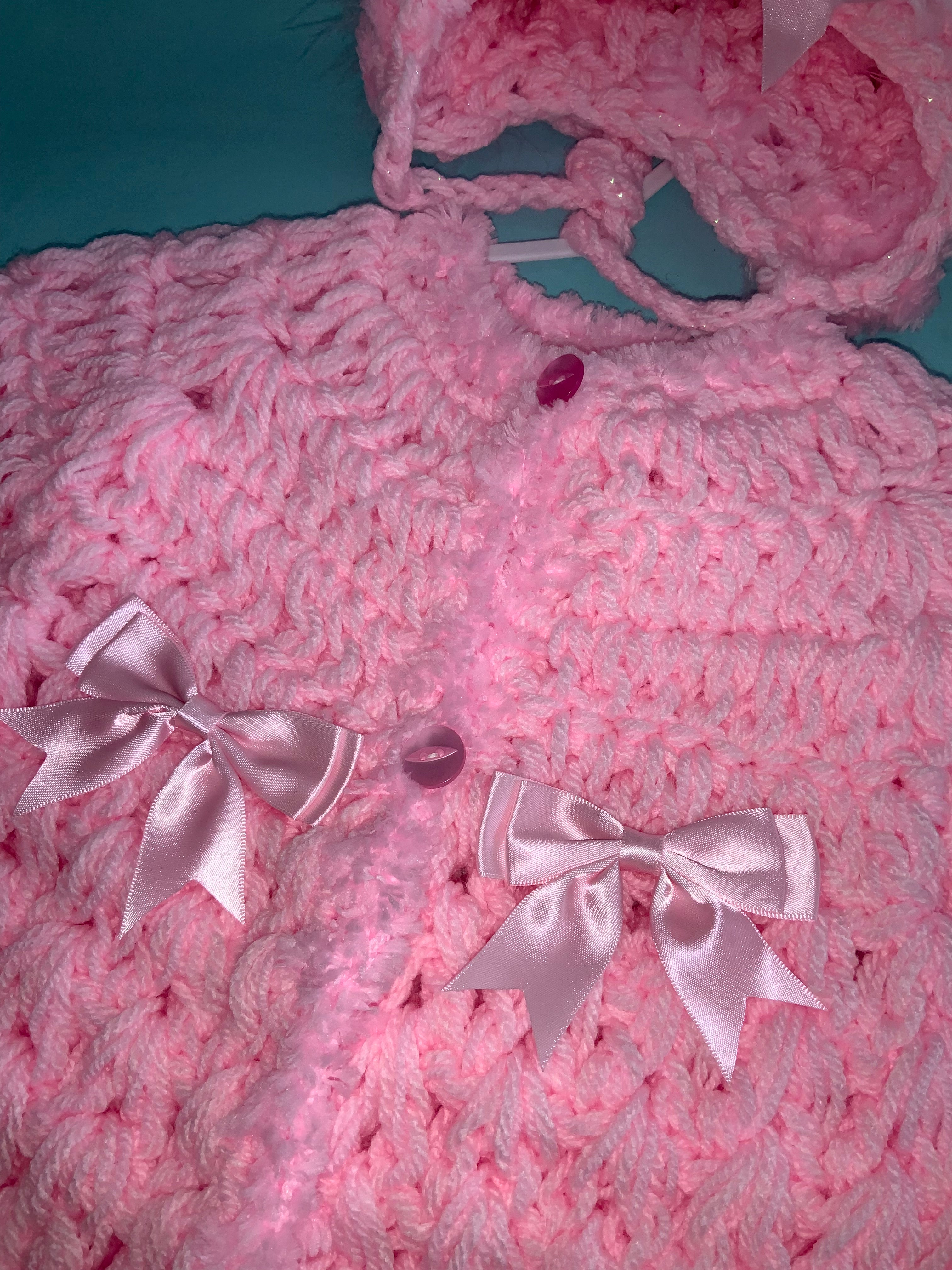 Hand crocheted cardigan and bonnet 0926837