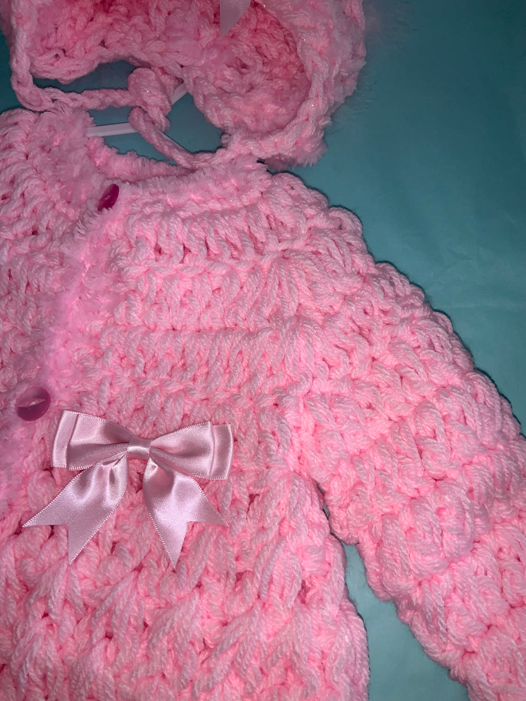 Hand crocheted cardigan and bonnet 0926837
