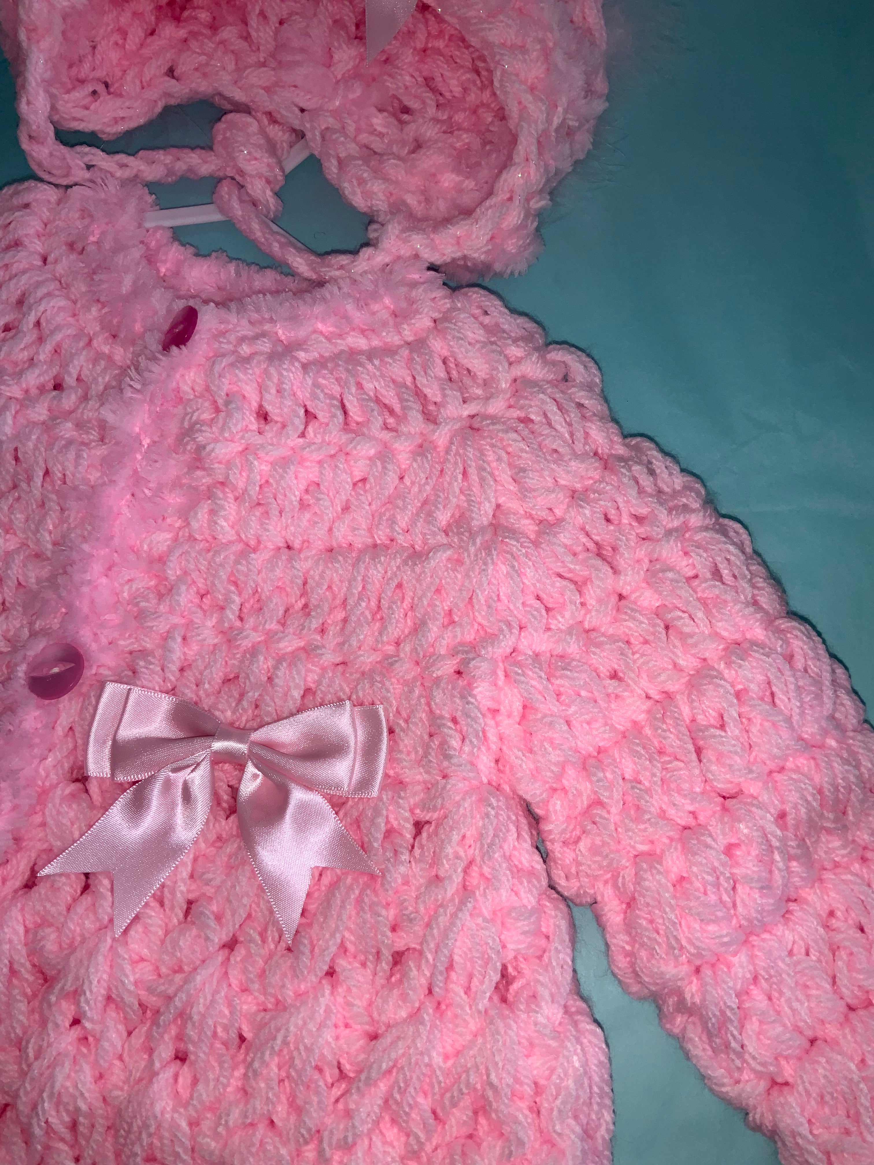 Hand crocheted cardigan and bonnet 0926837