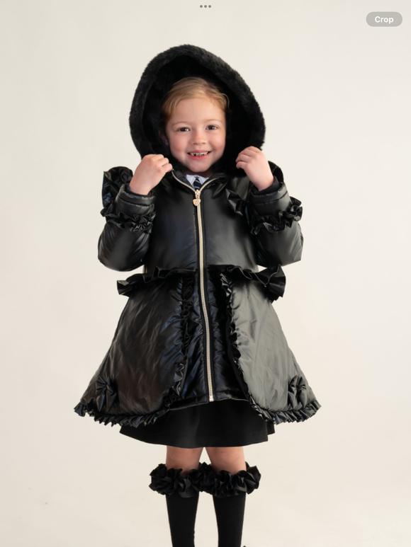 PRE ORDER Caramelo Girls Black Peplum Coat Fur Trim Hood 0625328