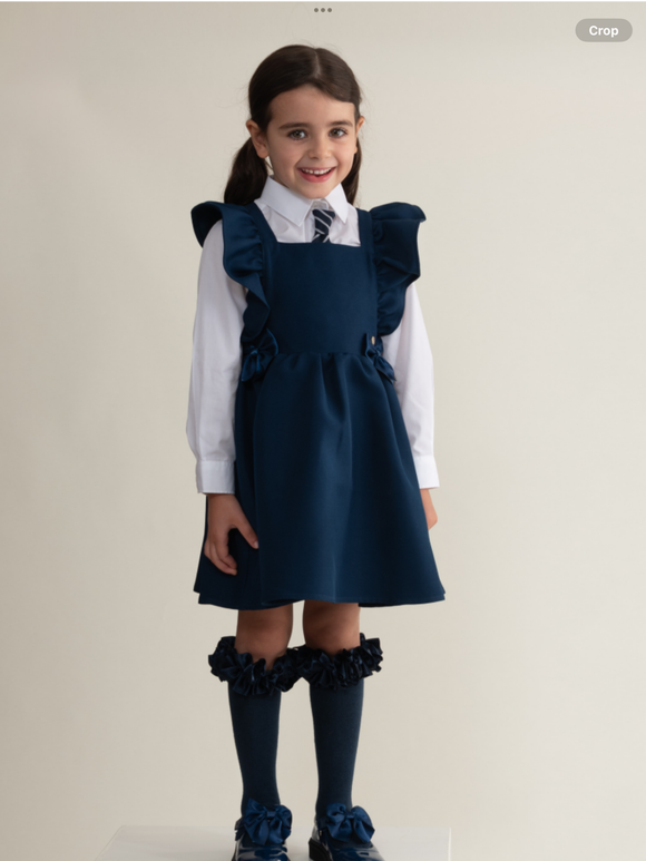 Caramelo Girls Navy School Frill Pinafore With Bow PRE ORDER.     0625330