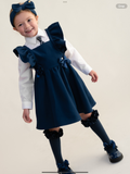 Caramelo Girls Navy School Frill Pinafore With Bow PRE ORDER.     0625330