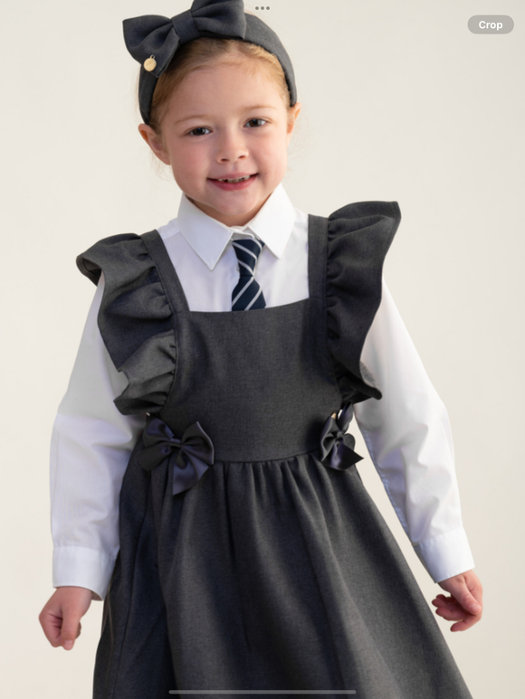 PRE ORDER Caramelo Girls Grey School Frill Pinafore With Bow 0625331