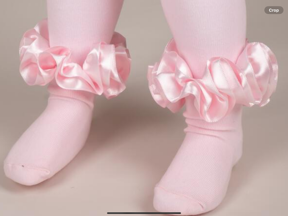 Caramelo Kids Satin Ribbon Ruffle Ankle Tights - Pink 0926868