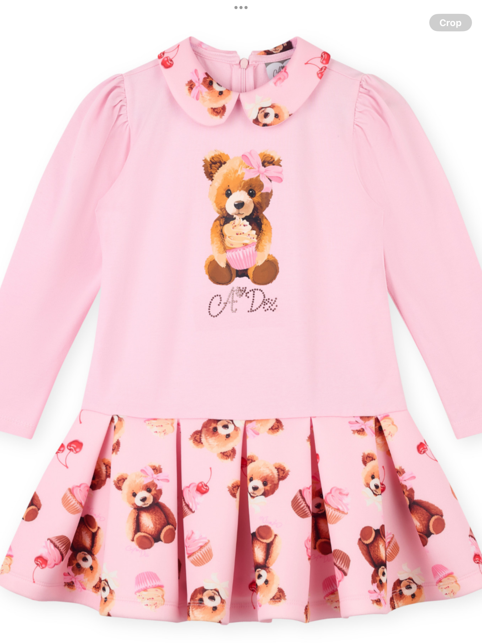 ADEE Girls Pink Dress With Bear On Front & Bear Printed Skirt & Collar - MEADOW 0725241