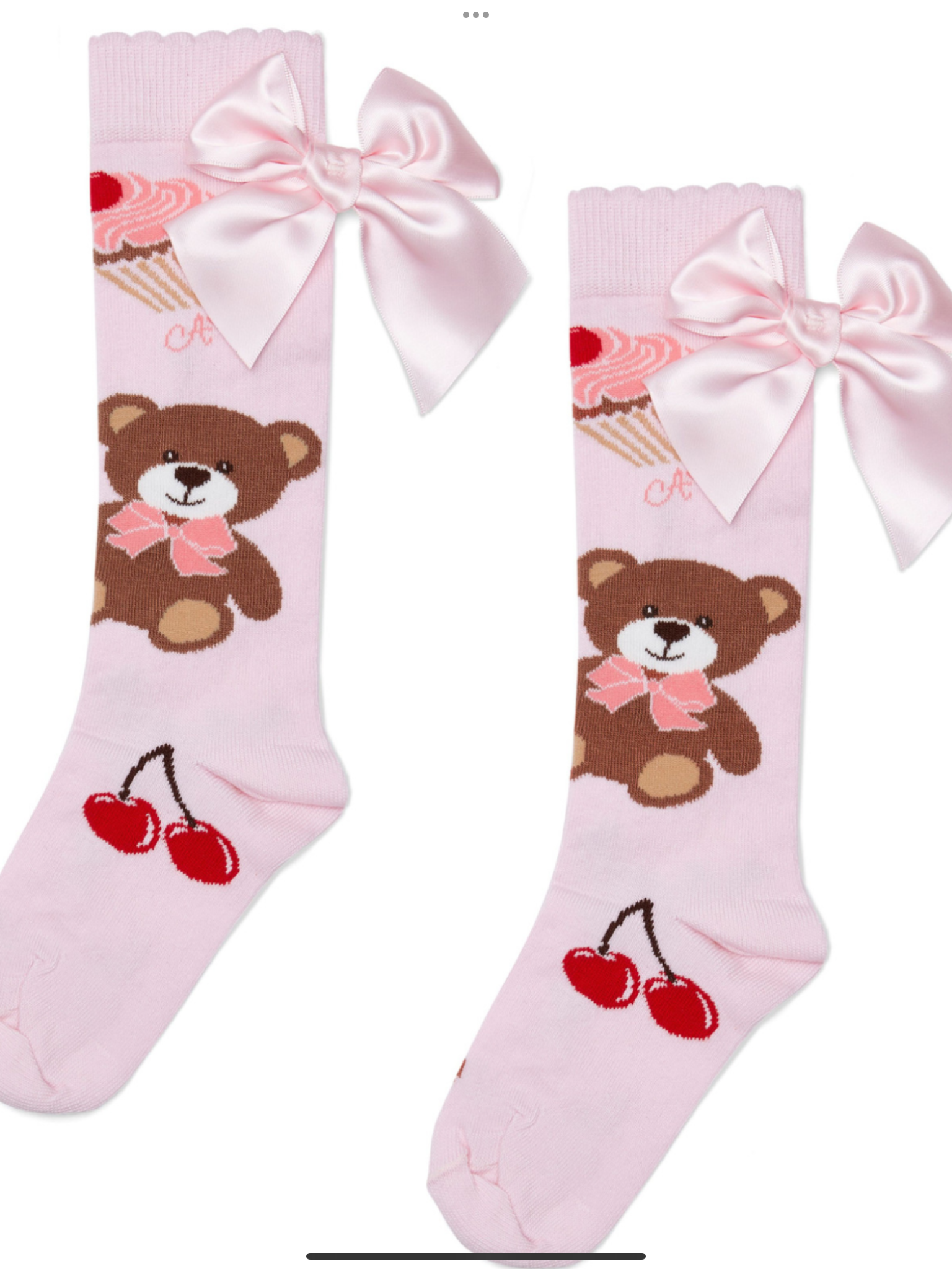 ADEE Girls Pink Bear Printed Knee High Socks With Pink Bow - MILIANA  0725246
