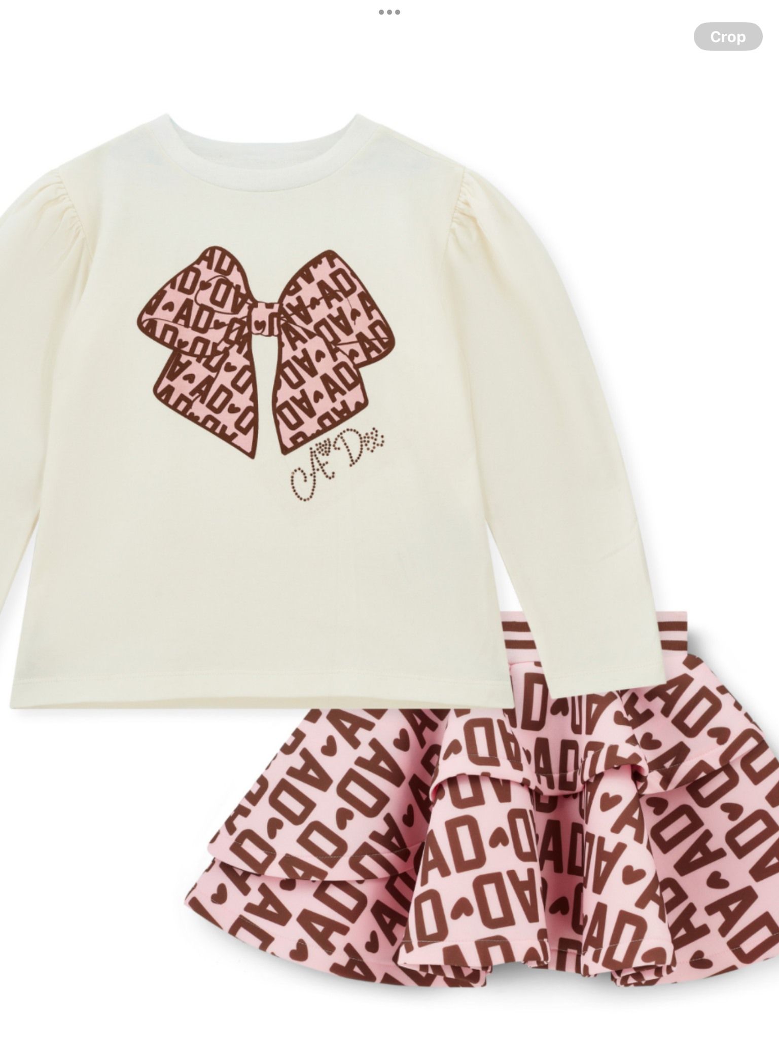 ADEE Girls White Top With Initial Printed Bow & Matching Initial Printed Skirt - MILAN )0725251