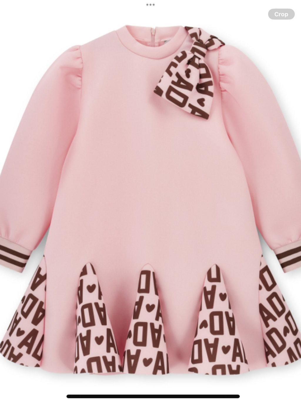 ADEE Girls Pink Dress With Initial Printed Cuffs, Skirt & Shoulder Bow - MAISIE 0725252