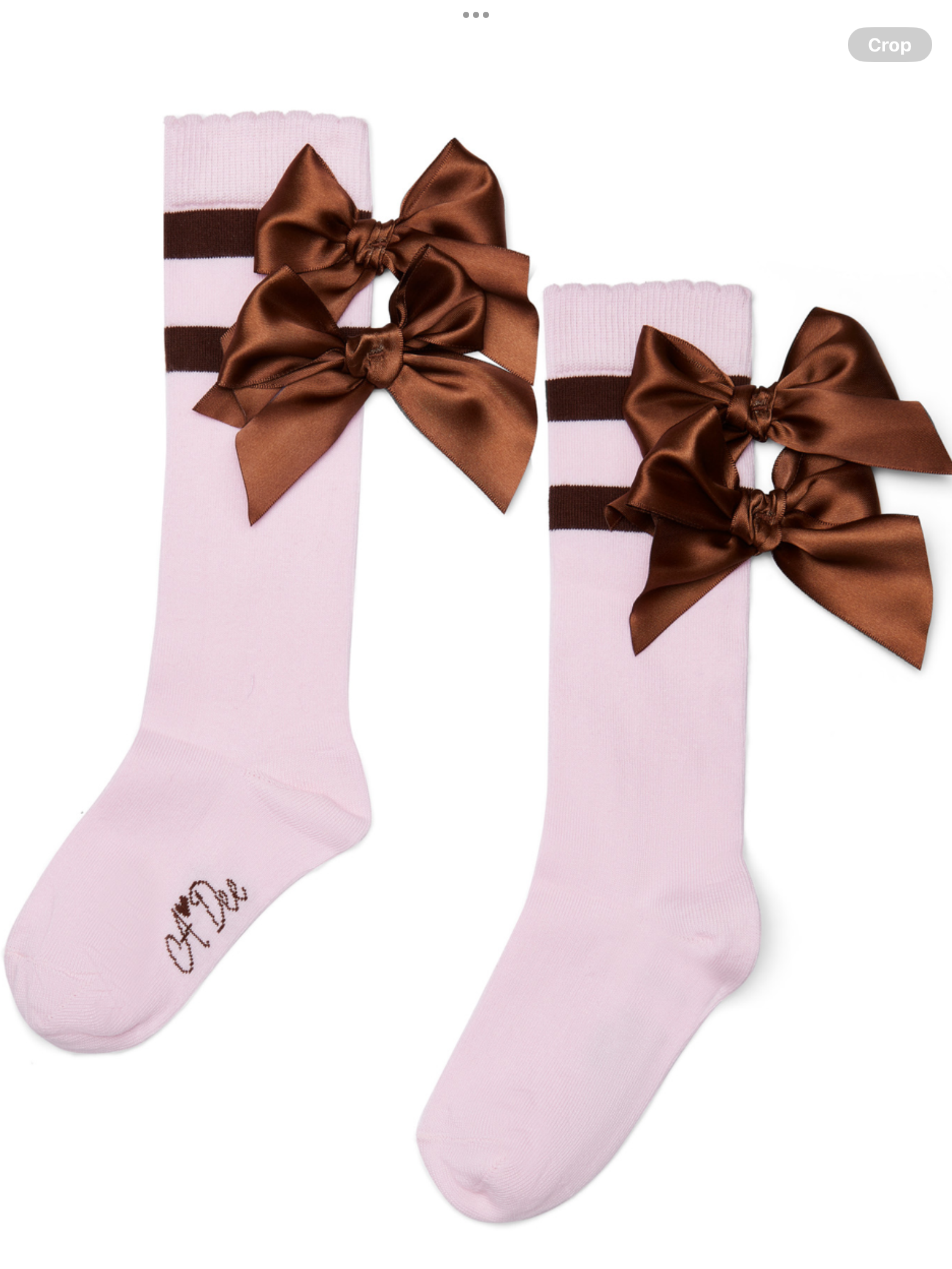 ADEE Girls Pink Knee High Socks With Double Brown Stripe & Bows - MAEVE  0925254