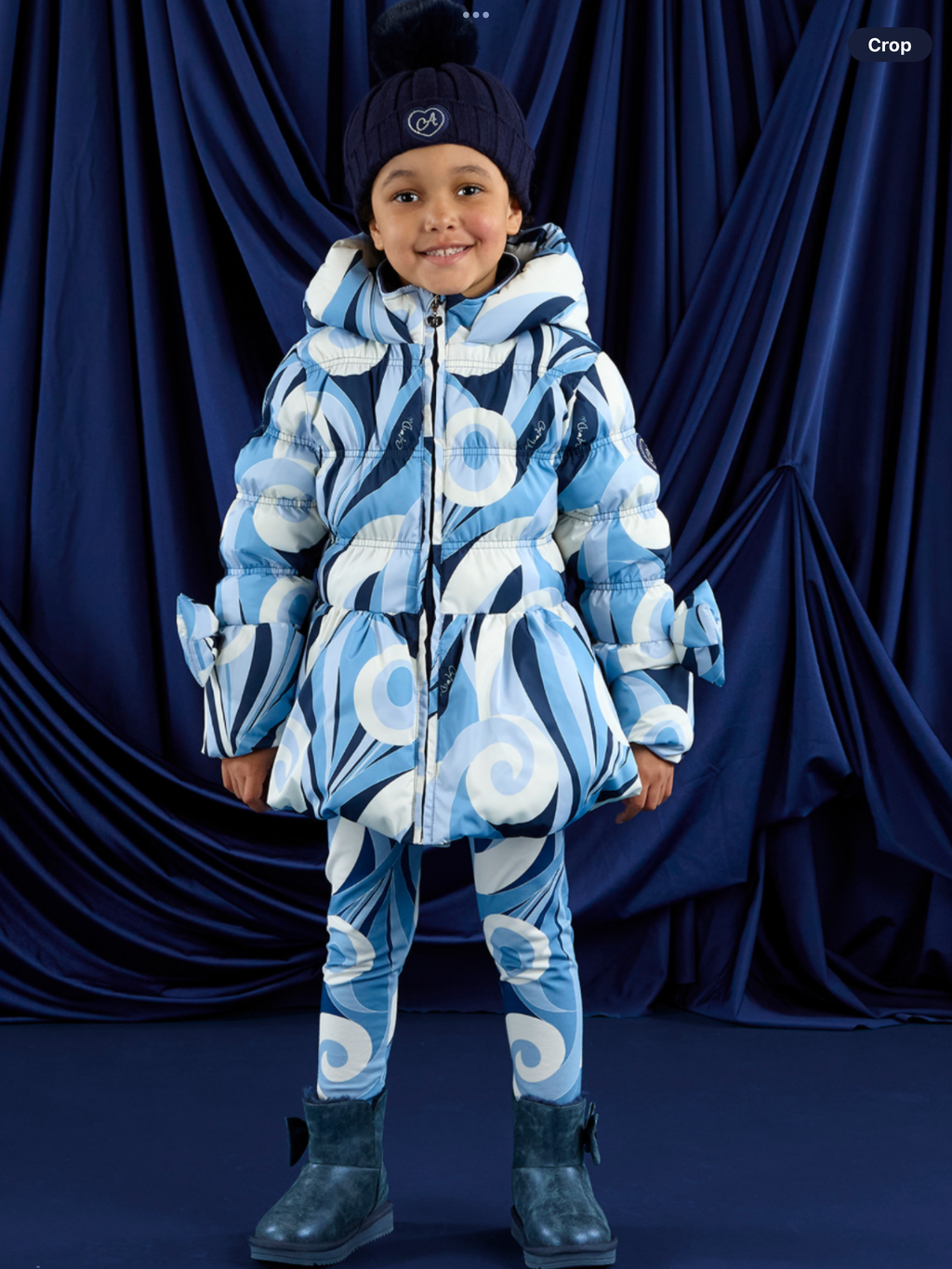ADEE Girls Blue/White Swirl Printed Coat With Bows - NYLAH 0725256