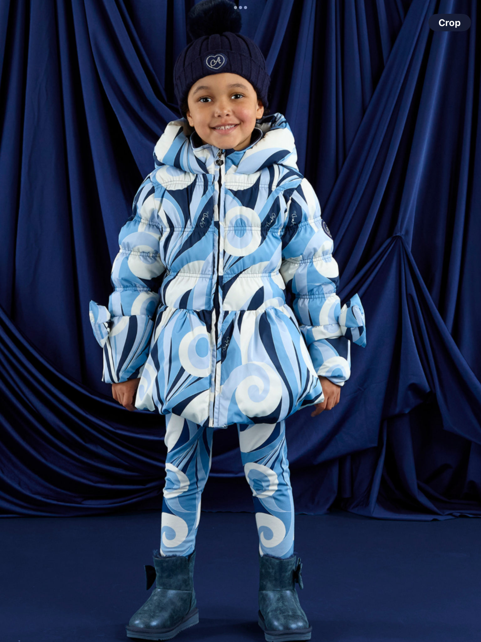 ADEE Girls Blue/White Swirl Printed Coat With Bows - NYLAH 0725256