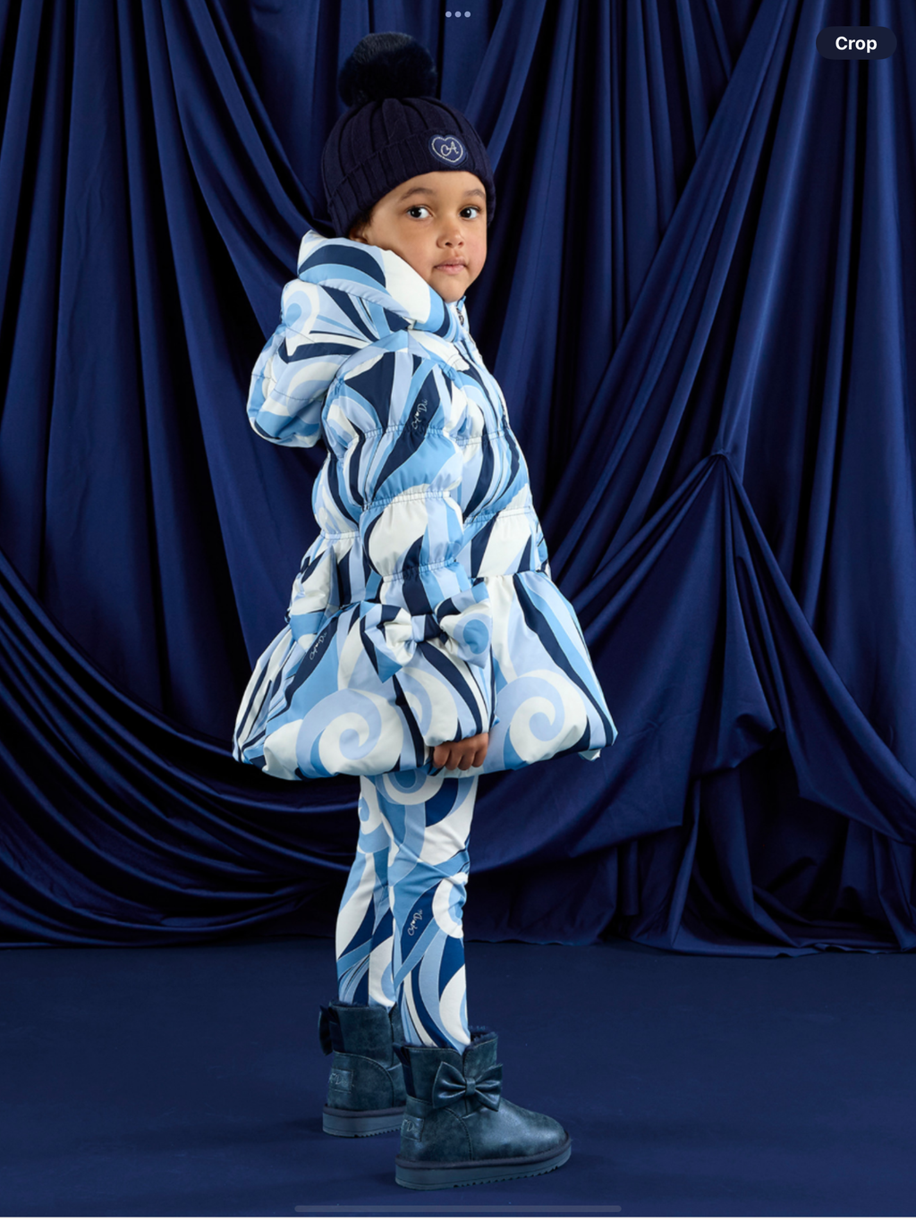 ADEE Girls Blue/White Swirl Printed Coat With Bows - NYLAH 0725256