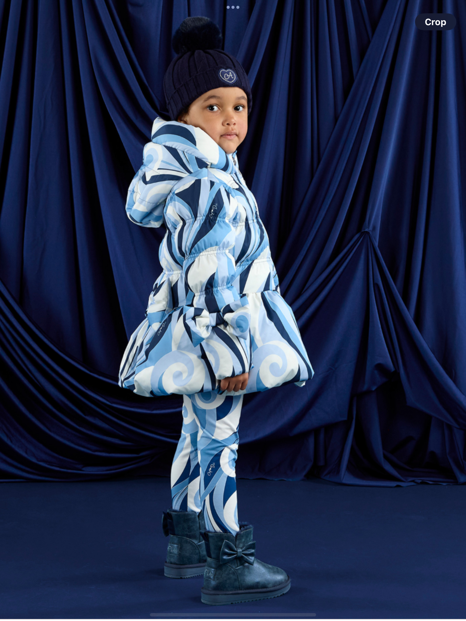 ADEE Girls Blue/White Swirl Printed Coat With Bows - NYLAH 0725256