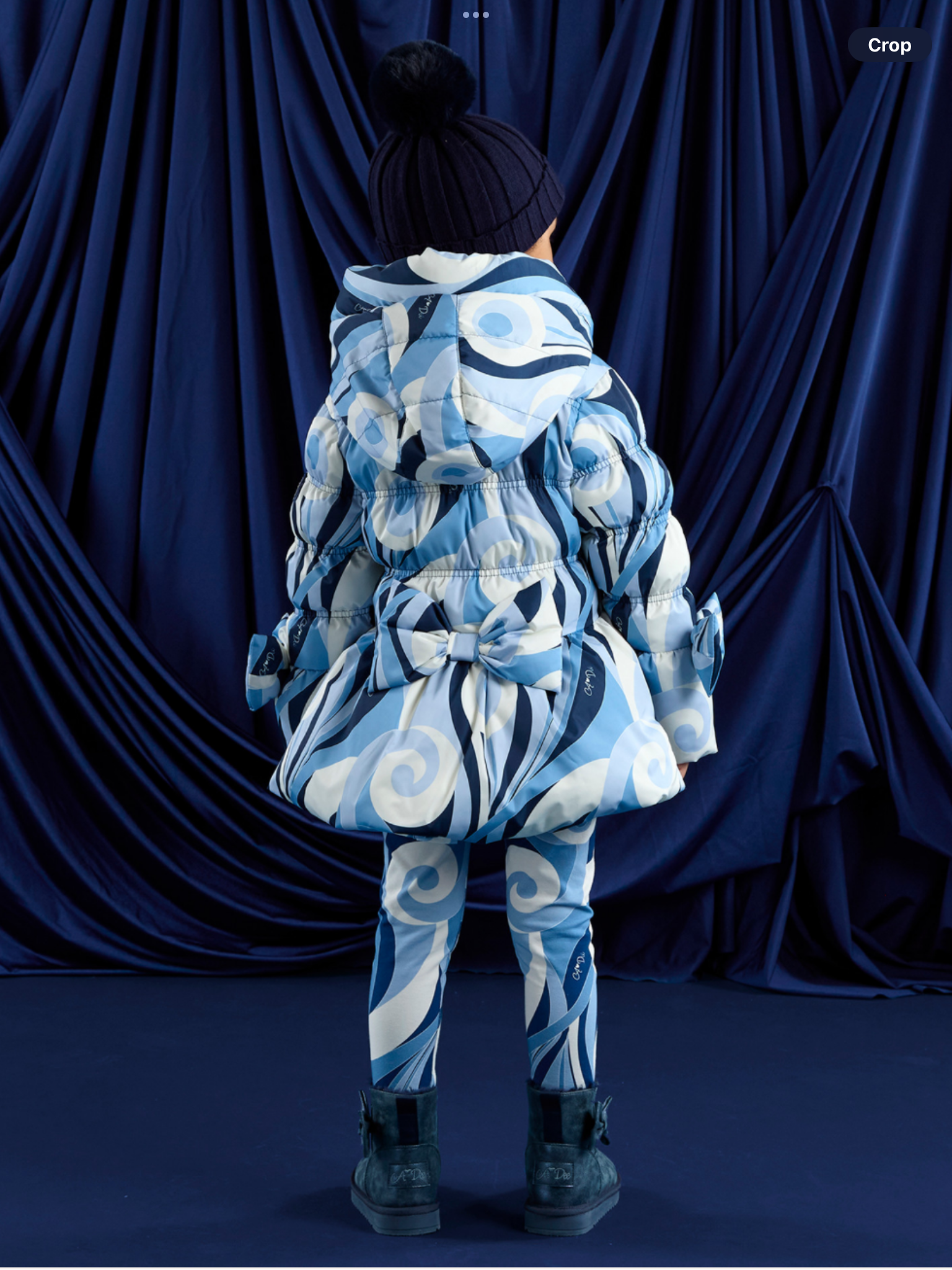 ADEE Girls Blue/White Swirl Printed Coat With Bows - NYLAH 0725256