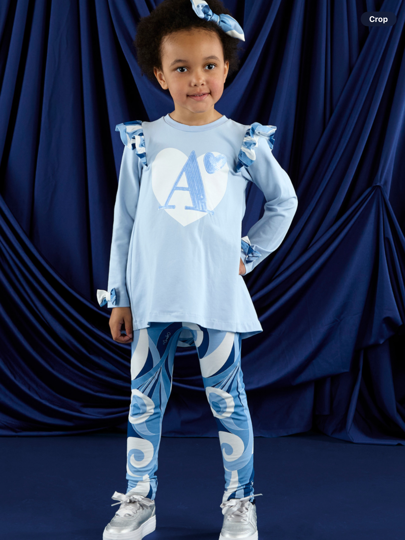 ADEE Girls Blue Top With Swirl Print Frills & Matching Swirl Print Leggings - NINA 0525257