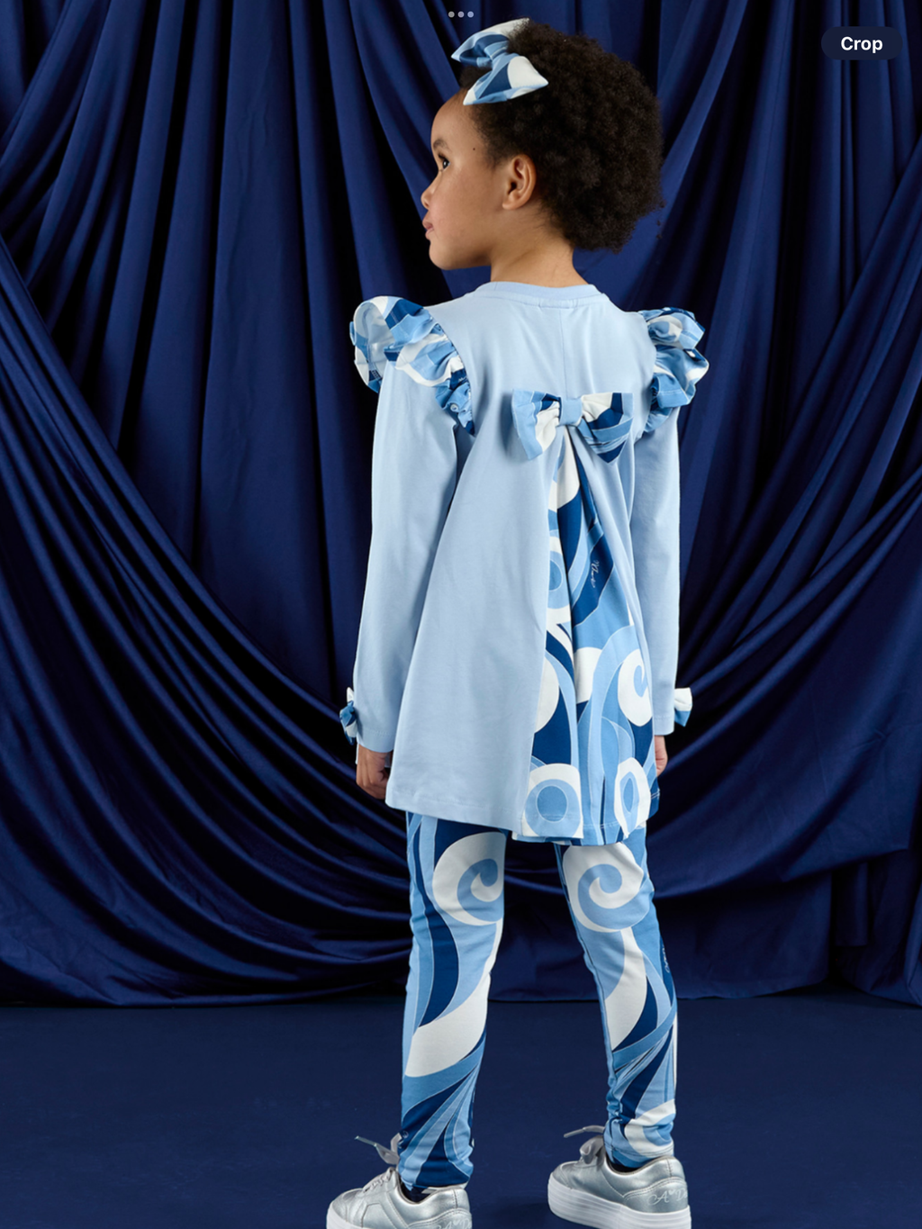 ADEE Girls Blue Top With Swirl Print Frills & Matching Swirl Print Leggings - NINA 0525257