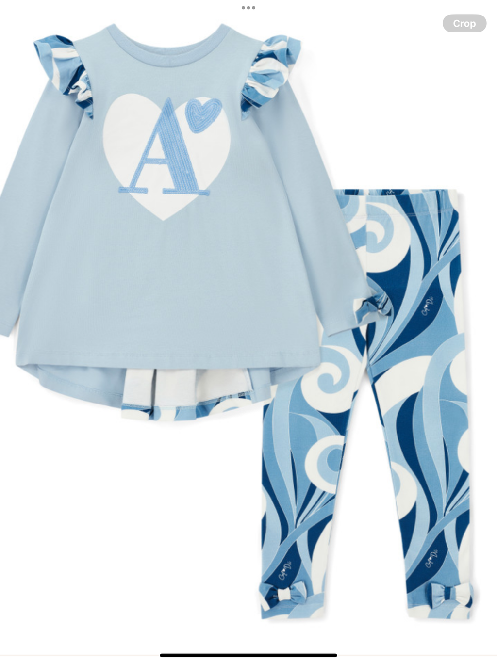 ADEE Girls Blue Top With Swirl Print Frills & Matching Swirl Print Leggings - NINA 0525257