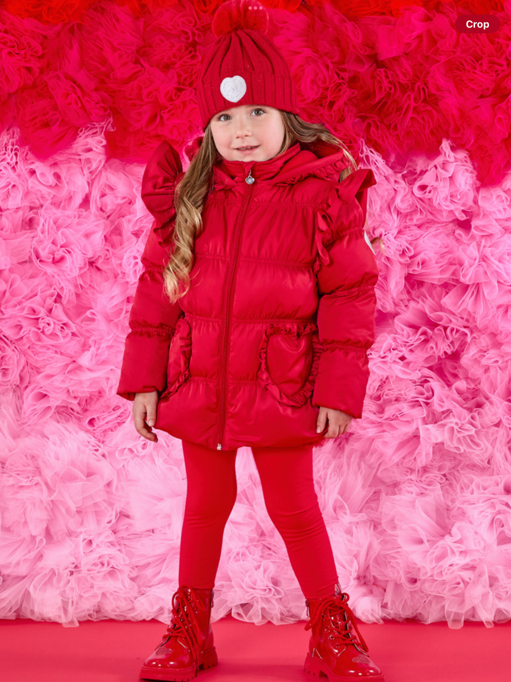ADEE Girls Red Padded Jacket With Frilled Heart Pockets - LILIANA I 0725263