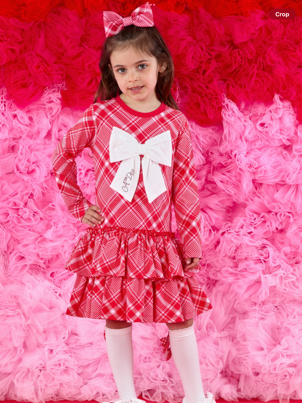 ADEE Girls Red Checked Dress With White Bow On Front & Frilled Skirt 0725264