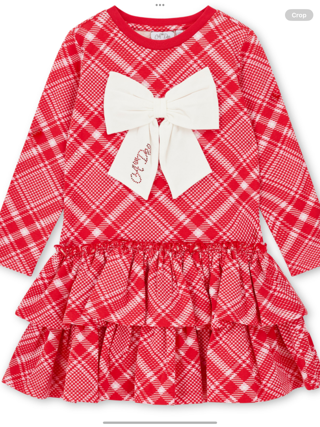 ADEE Girls Red Checked Dress With White Bow On Front & Frilled Skirt 0725264
