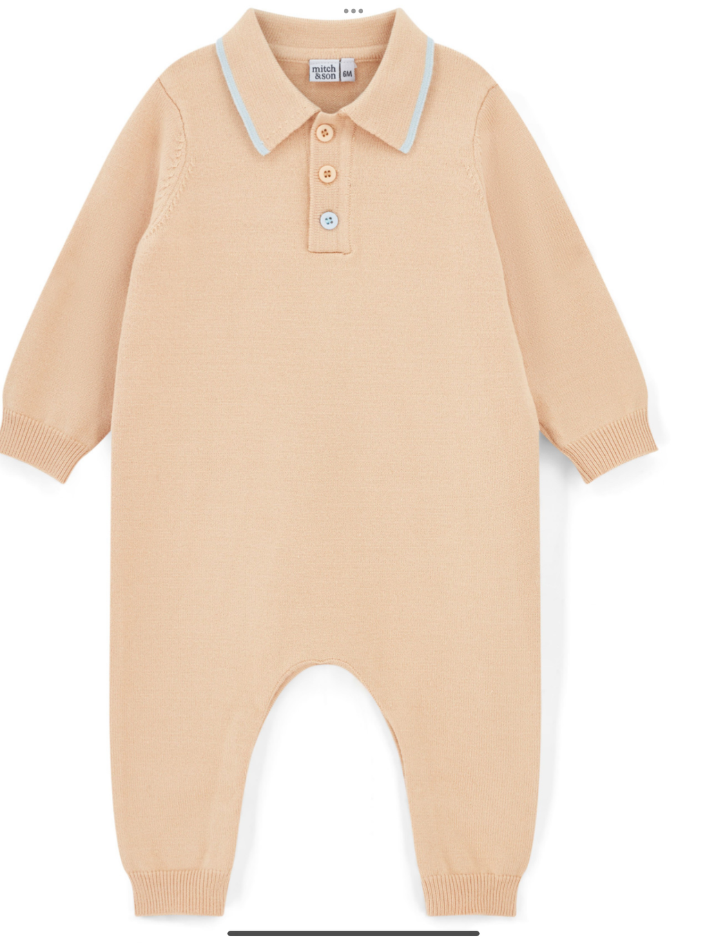 Mitch & Son Mini Boys Beige Knitted Polo Romper With Logo  - MACK 0725299