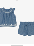 Mayoral embroidered linen shorts set summer 24.   01242086