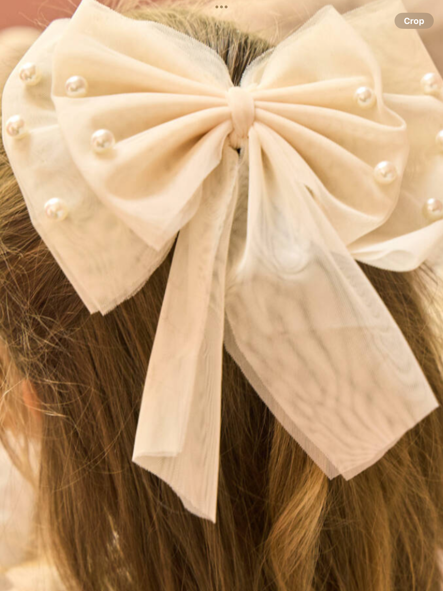 NEW SEASON CARAMELO KIDS Girls Beige Tulle Bow Hair Clip with Pearl Beads (17cm) 0825334