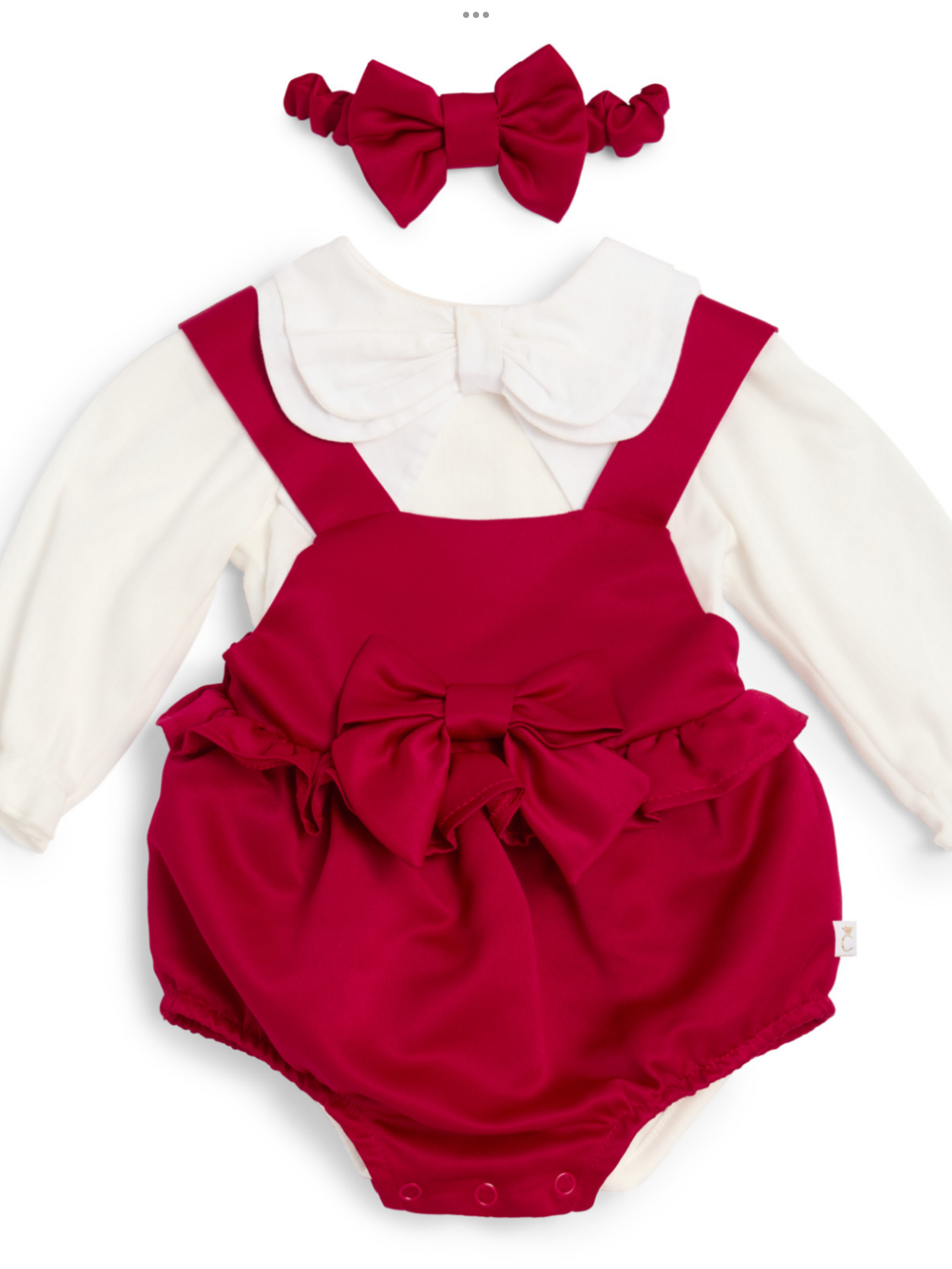 NEW SEASON Caramelo Girls Red Soft Dungaree Romper With Matching Ivory Collared Top & Headband  0825352