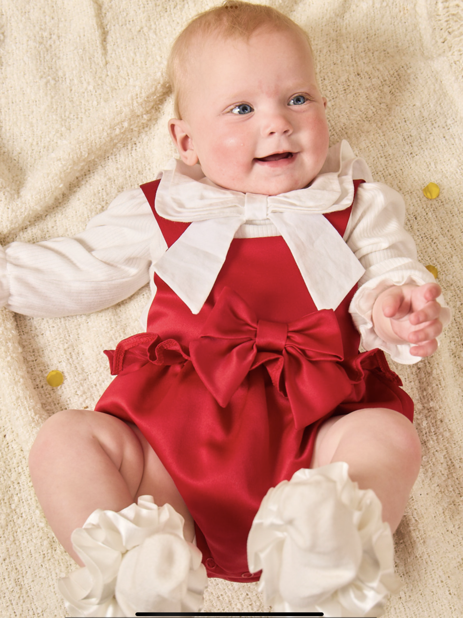 NEW SEASON Caramelo Girls Red Soft Dungaree Romper With Matching Ivory Collared Top & Headband  0825352
